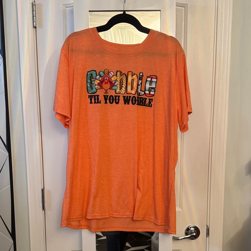 Orange Graphic T-Shirt Gobble Til You Wobble Thanksgiving Holiday